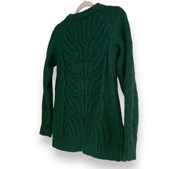 Mia Mai Green Open Knit Cable Knit Chunky Sweater Size Small Fall Academia - Picture 4 of 16